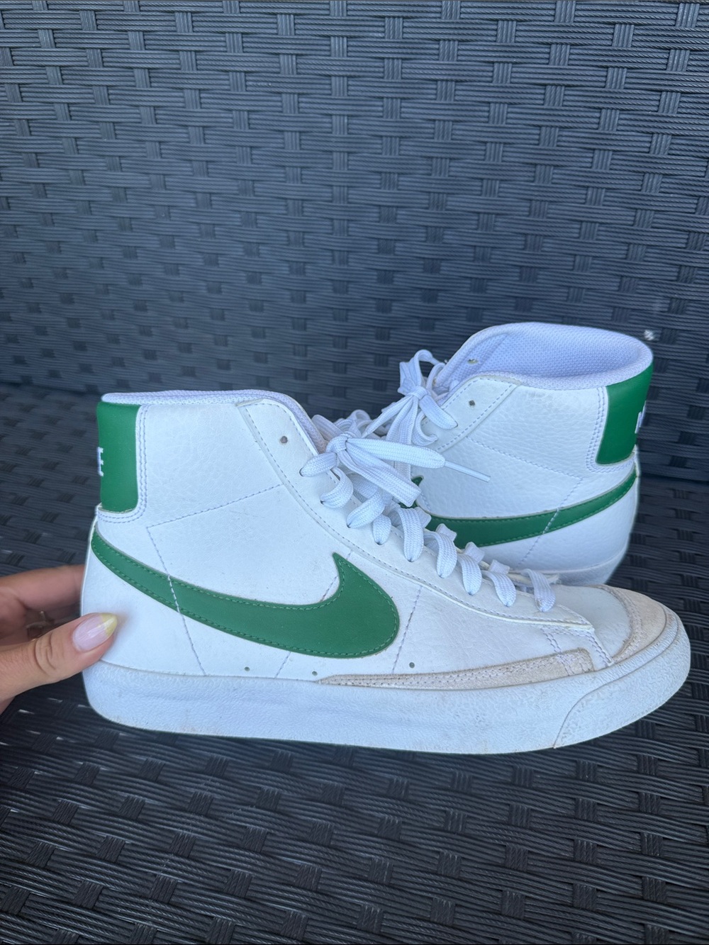 Nike High-Top Blazer Sneakers with Green Swoosh and Heel